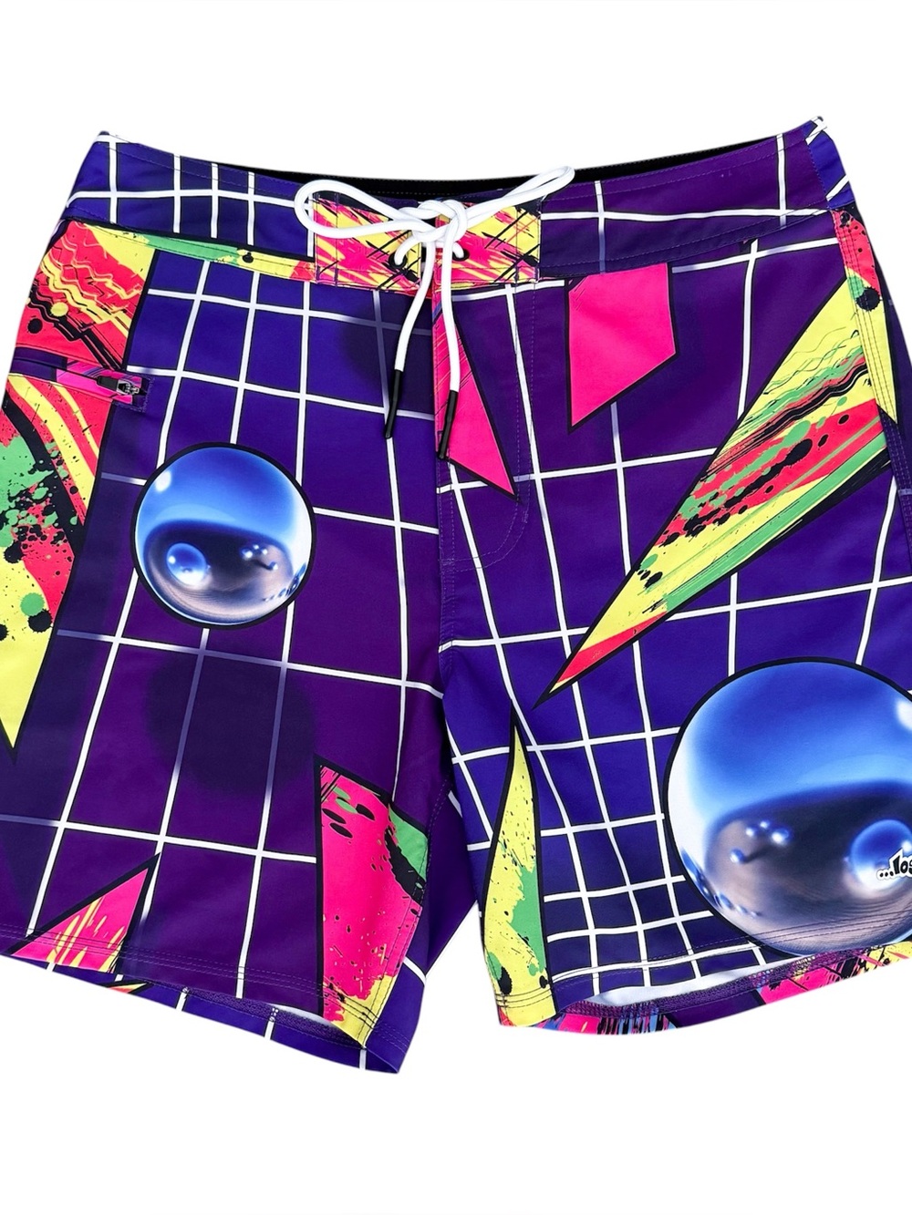Lost Highline 80s Purple White Pink Green Grid Sphere Boardshorts 6.5 Inseam 31
